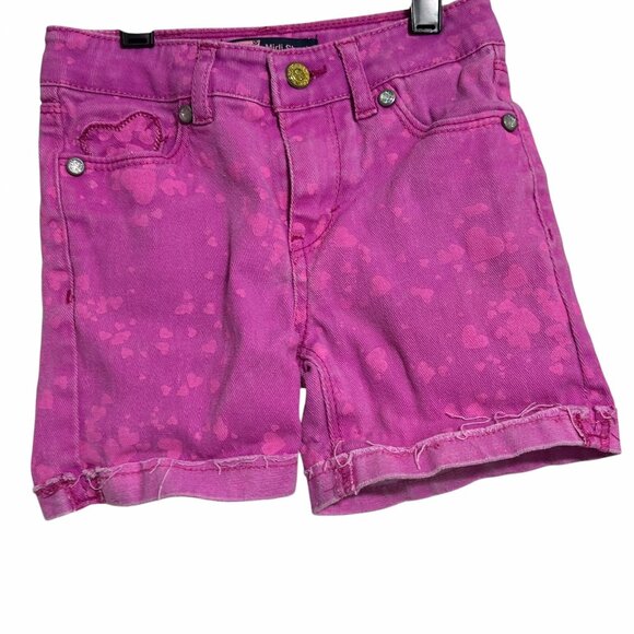 Levi’s Girls 6 Pink Heart Denim Midi Shorts — Roll Cuff, Adjustable Waist - Picture 1 of 12